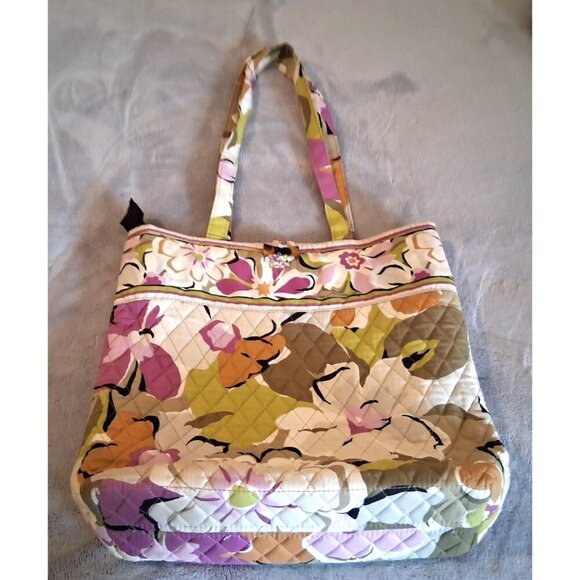Vera Bradley Toggle Tote Shopper Handbag purse Green Purple floral print 13 X 14 - Picture 1 of 6